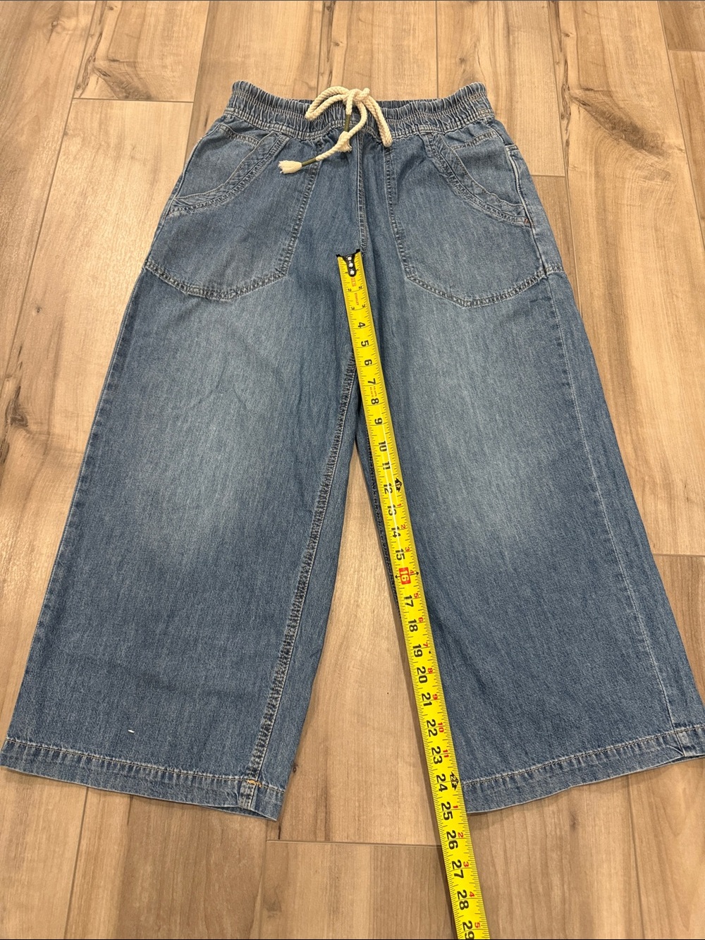 NEW Free People We The Free Easy Peasy Pull-On Wide Leg Drawstring Denim Pants S - Picture 9 of 9